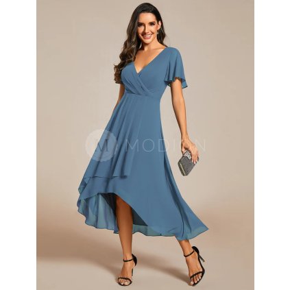 Společenské šaty modré midi šifonové s rukávem – Ever Pretty EG02084DN44