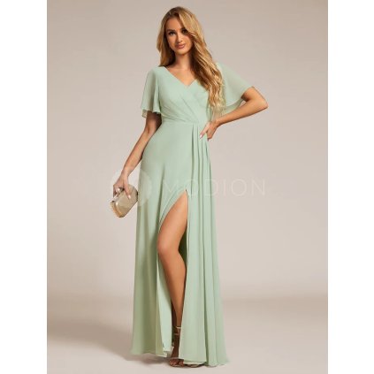 Společenské dlouhé šaty mátové zelené – Tristana (přední pohled)