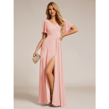 Společenské dlouhé šaty růžové – Tristana (přední pohled)