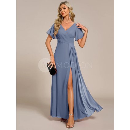 Společenské šaty dlouhé modré šifonové s rozparkem – Ever Pretty ESS0050DN, prodává Modion.cz