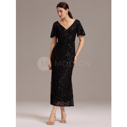 Společenské šaty černé dlouhé vypasované bodycon - EE02370BK | Modion.cz
