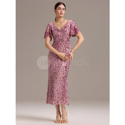 Společenské dlouhé šaty starorůžové – Melisande (přední pohled)