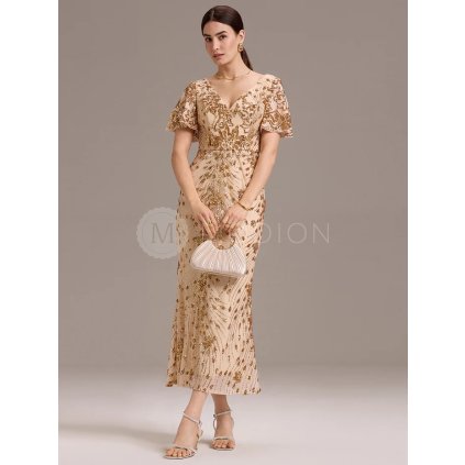 Společenské šaty zlaté dlouhé vypasované bodycon - EE02370GD | Modion.cz