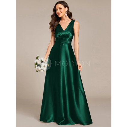 Večerní šaty zelené smaragdové dlouhé saténové s kapsami – Ever Pretty ES02326DG