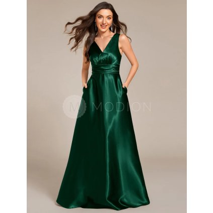 Společenské šaty zelené smaragdové dlouhé saténové s kapsami – Ever Pretty ES02326DG