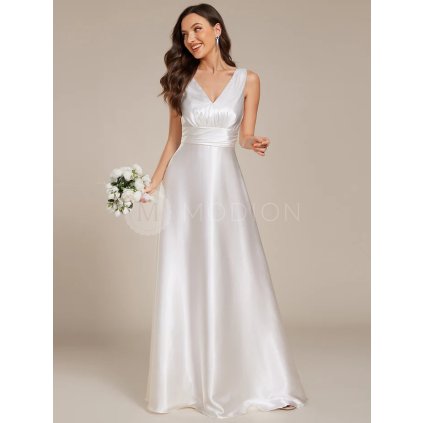 Svatební společenské šaty bílé – Ravelia (přední pohled)