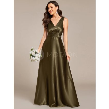 Večerní šaty zelené olivové dlouhé saténové s kapsami – Ever Pretty ES02326OG