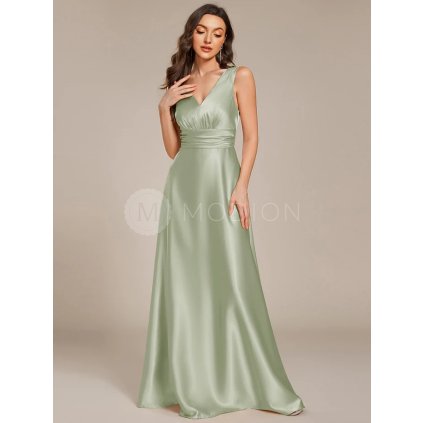 Společenské dlouhé šaty mátové zelené – Ravelia (přední pohled)