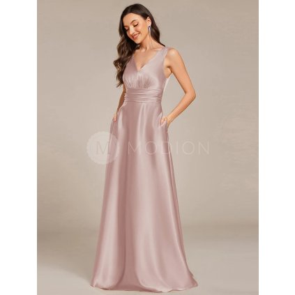 Společenské dlouhé šaty růžové – Ravelia (přední pohled)