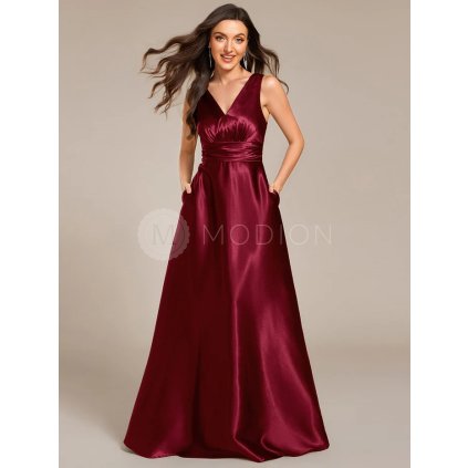 Společenské šaty dlouhé červené saténové s kapsami – Ever Pretty ES02326BD, prodává Modion.cz