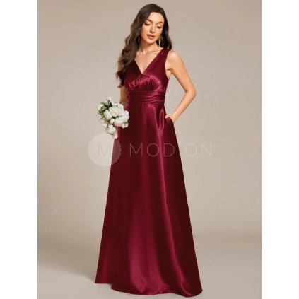 Společenské dlouhé šaty vínové červené – Ravelia (přední pohled)