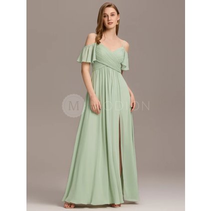Společenské šaty zelené dlouhé šifonové s rozparkem – Ever Pretty ES02365MG