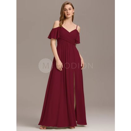 Společenské šaty vínové dlouhé šifonové s rozparkem – Ever Pretty ES02365BD