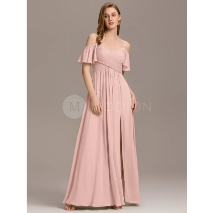 Společenské šaty růžové dlouhé šifonové s rozparkem – Ever Pretty ES02365PK