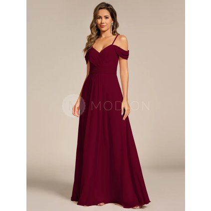 Společenské šaty vínové dlouhé šifonové na ramínka – Ever Pretty ES02354BD