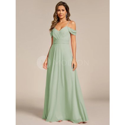 Společenské šaty zelené dlouhé šifonové na ramínka – Ever Pretty ES02354MG