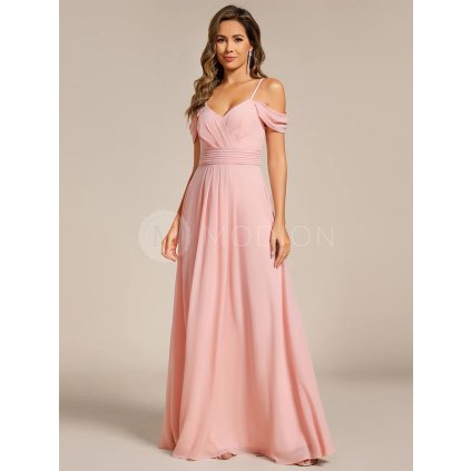 Společenské dlouhé šaty růžové – Ismeria (přední pohled)