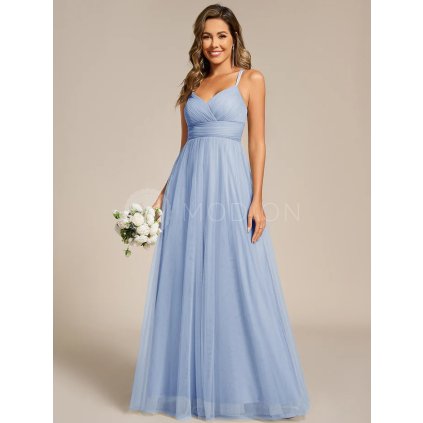 Šaty na svatbu ledově modré dlouhé tylové s áčkovým střihem – Ever Pretty ESS0056IB