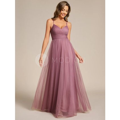 Společenské dlouhé šaty starorůžové – Bellisima (přední pohled)