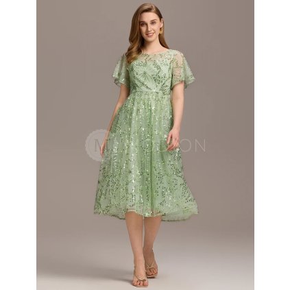 Společenské šaty zelené midi třpytivé áčkový střih – Ever Pretty EG02364MG