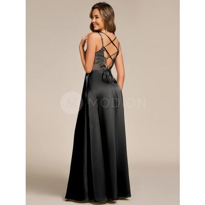 Společenské šaty černé dlouhé saténové – Ever Pretty ES02692BK