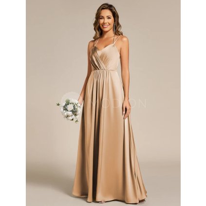 Šaty na svatbu zlaté dlouhé saténové elegantní – Ever Pretty ES02692CH