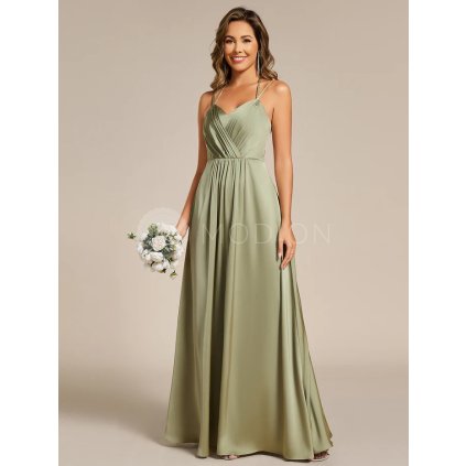 Šaty na svatbu zelené dlouhé saténové elegantní – Ever Pretty ES02692SG