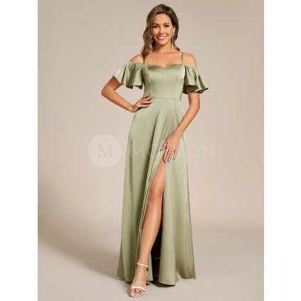 Společenské dlouhé šaty zelené šalvěj – Hermosa (přední pohled)