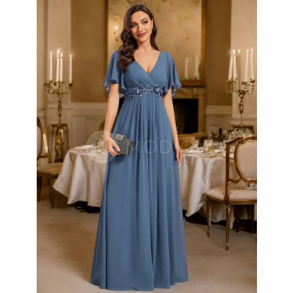 Elegantní společenské šaty modrošedé - EE01960DN | Modion.cz