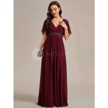 Společenské dlouhé šaty vínové červené – Giovanna (přední pohled)