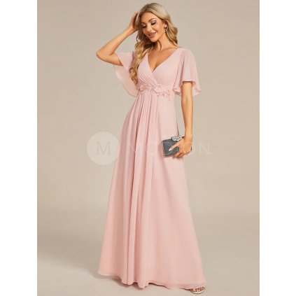 Společenské dlouhé šaty růžové – Giovanna (přední pohled)