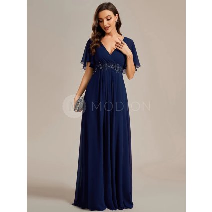 Společenské dlouhé šaty tmavě modré – Giovanna (přední pohled)