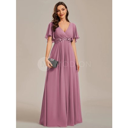 Společenské dlouhé šaty starorůžové – Giovanna (přední pohled)