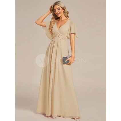 Společenské dlouhé šaty béžové – Giovanna (přední pohled)