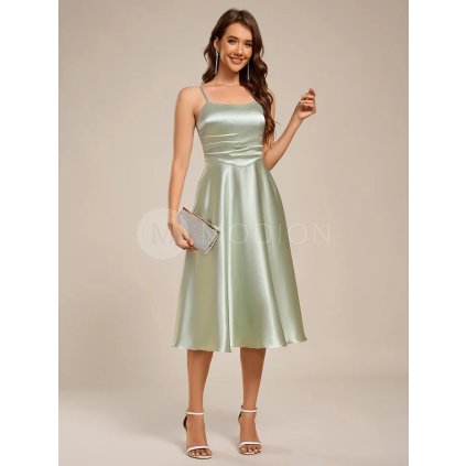 Společenské midi šaty mátové zelené – Camilla (přední pohled)