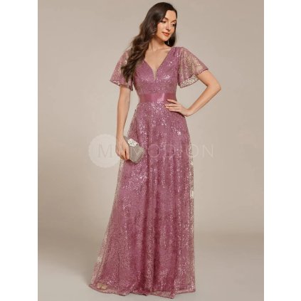 Společenské dlouhé šaty starorůžové – Galatea (přední pohled)