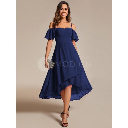 Společenské šaty modré tmavě modré asymetrické šifonové – Ever Pretty EG02103NB