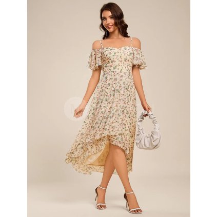 Společenské midi šaty květinové – Julietta (přední pohled)
