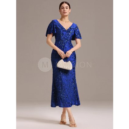 Společenské šaty modré safírové dlouhé vypasované bodycon - EE02370SB - EE02370SB | Modion.cz