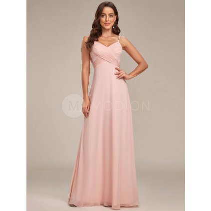 Společenské dlouhé šaty růžové – Plumeria (přední pohled)