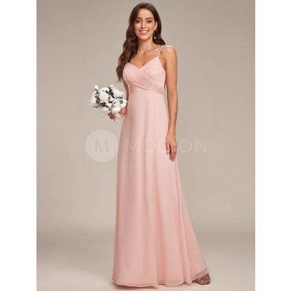 Šaty na svatbu světle růžové dlouhé elegantní s výstřihem – Ever Pretty ES80026PK