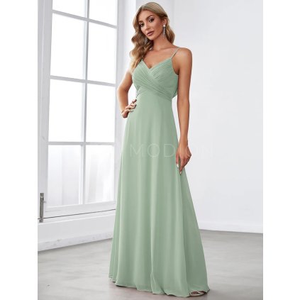 Společenské dlouhé šaty mátové zelené – Plumeria (přední pohled)