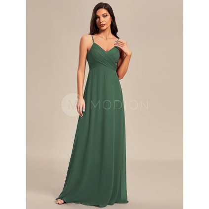 Společenské dlouhé šaty zelené eukalypt – Plumeria (přední pohled)