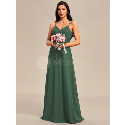 Šaty na svatbu eukalyptově zelené dlouhé elegantní s výstřihem – Ever Pretty ES80026EU