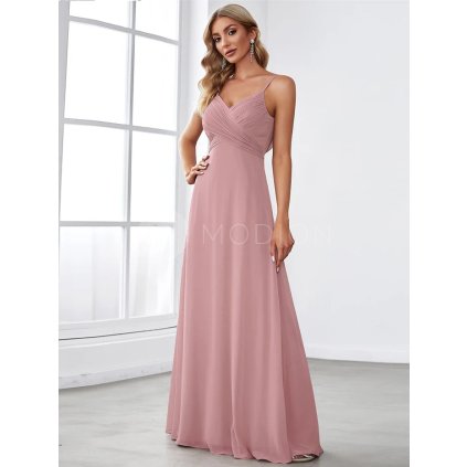 Společenské šaty pudrové růžové dlouhé šifonové – Ever Pretty ES80026DR