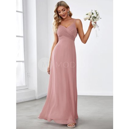 Šaty na svatbu pudrové růžové dlouhé elegantní s výstřihem – Ever Pretty ES80026DR
