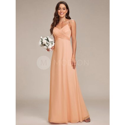 Šaty na svatbu broskvové dlouhé elegantní s výstřihem – Ever Pretty ES80026PE