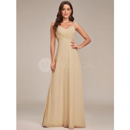 Společenské šaty champagne béžové dlouhé šifonové – Ever Pretty ES80026CH
