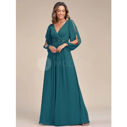 Společenské dlouhé šaty modré petrolejové – Hannelore (přední pohled)