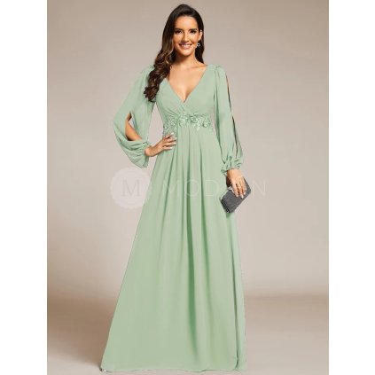 Společenské dlouhé šaty mátové zelené – Hannelore (přední pohled)